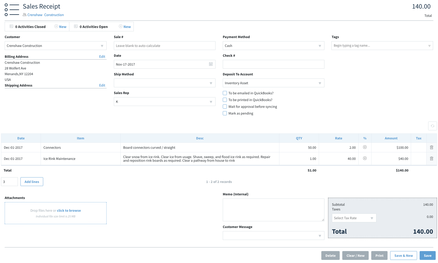 How to create a sales receipt in QuickBooks