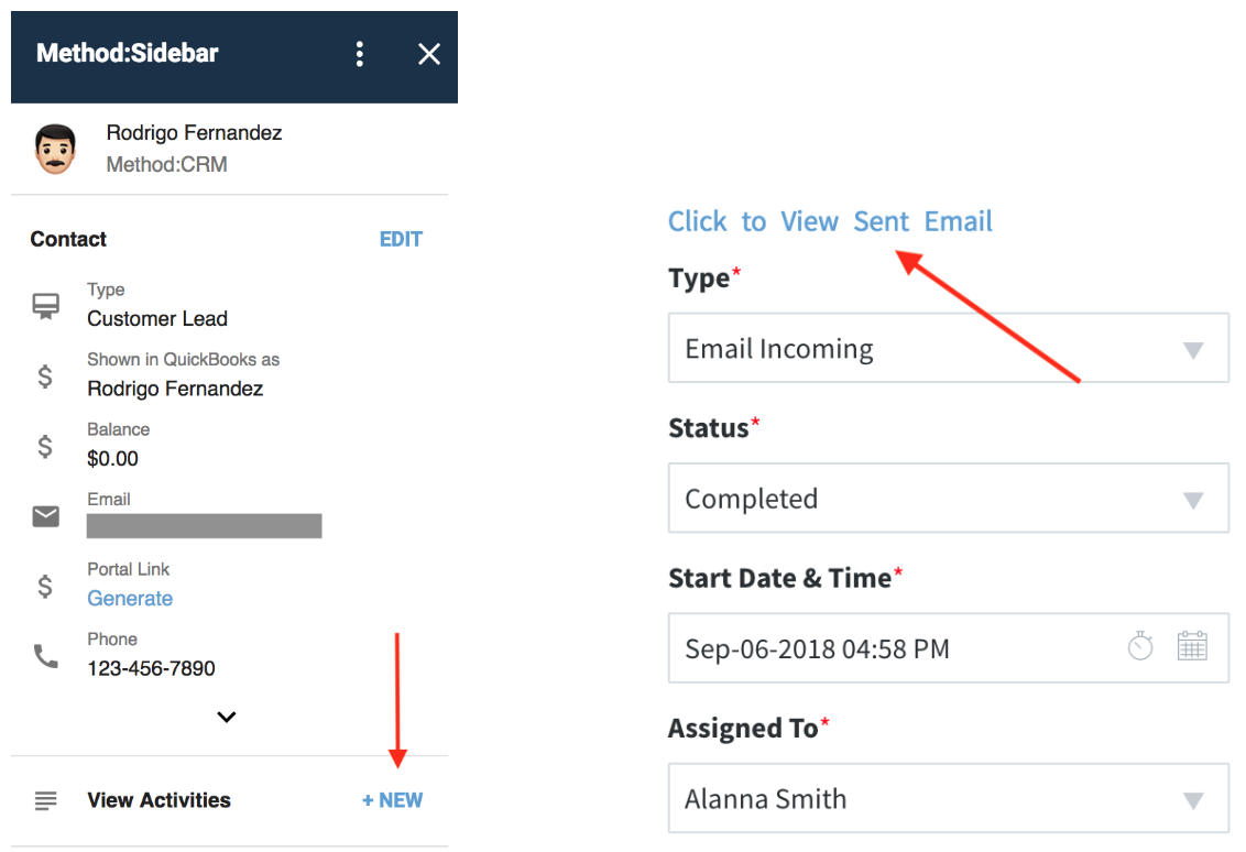 Method CRM add-in for Gmail with activities