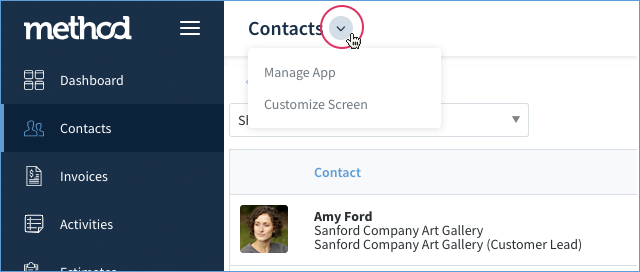 Method CRM screen customization link