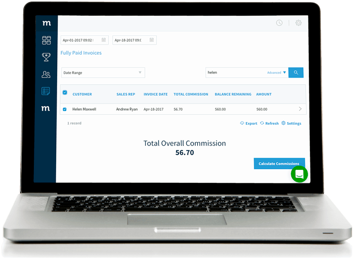 Laptop screen displaying custom commission calculator in Method CRM