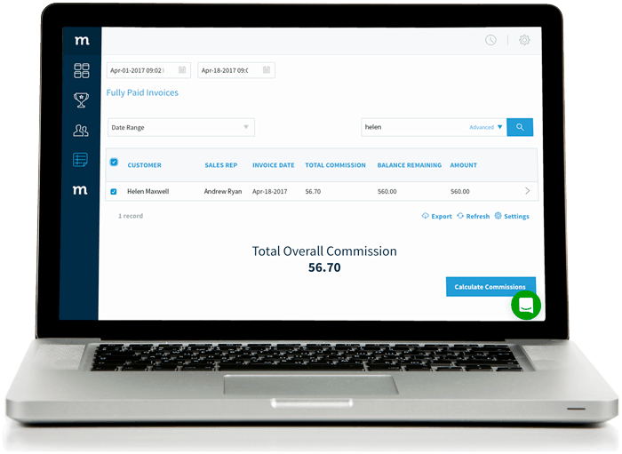 Laptop screen displaying custom commission calculator in Method:CRM