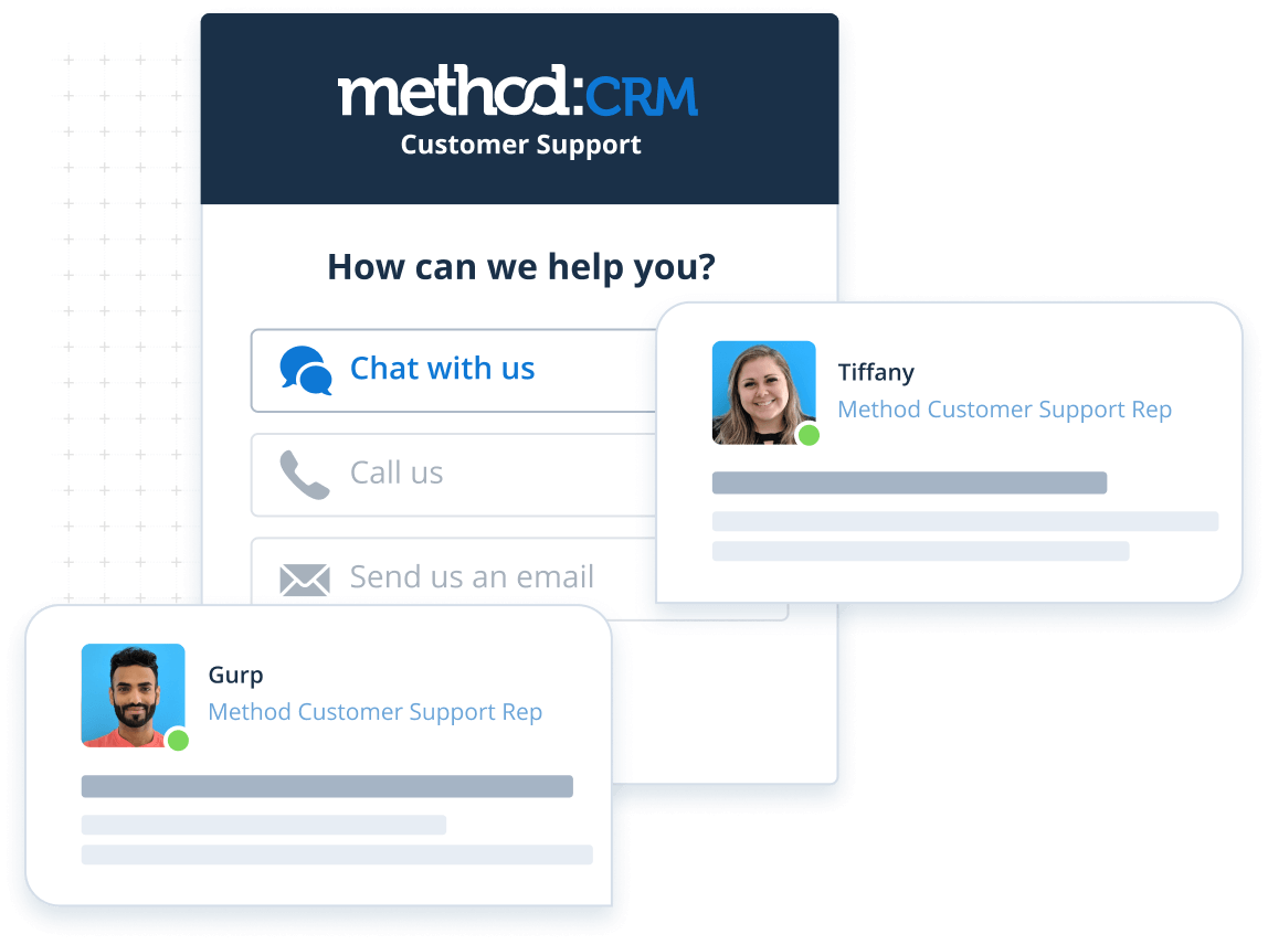Customer support options at Method:CRM
