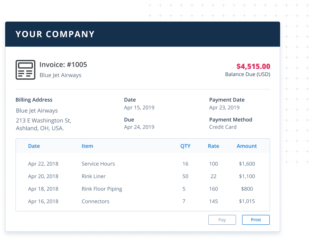 Invoice screen in Method CRM for construction companies