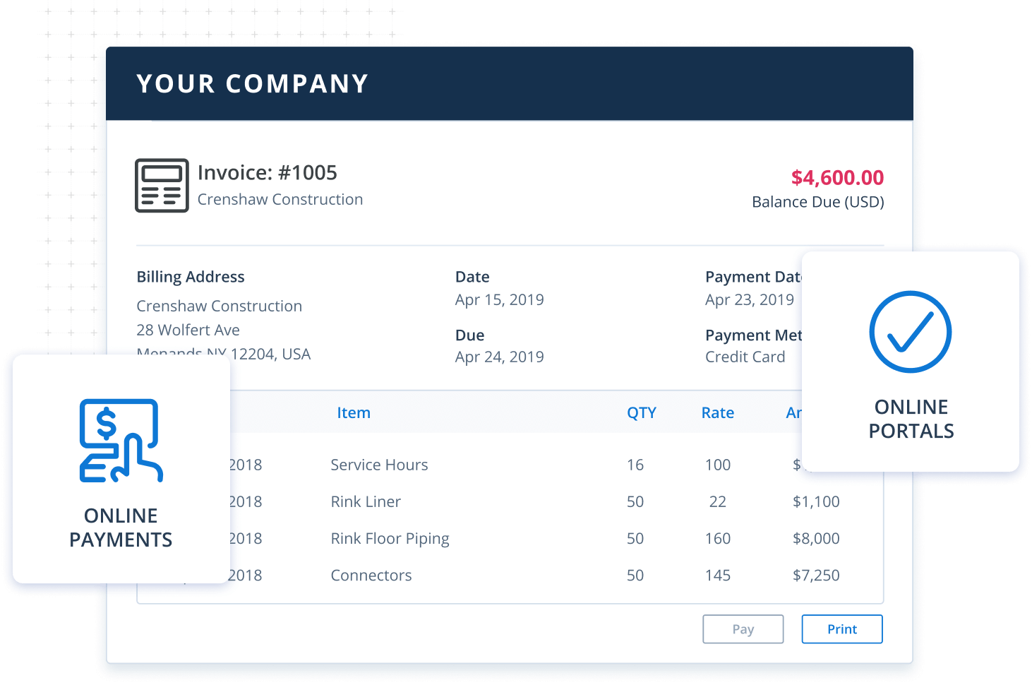 Invoice screen in Method:CRM customer management software