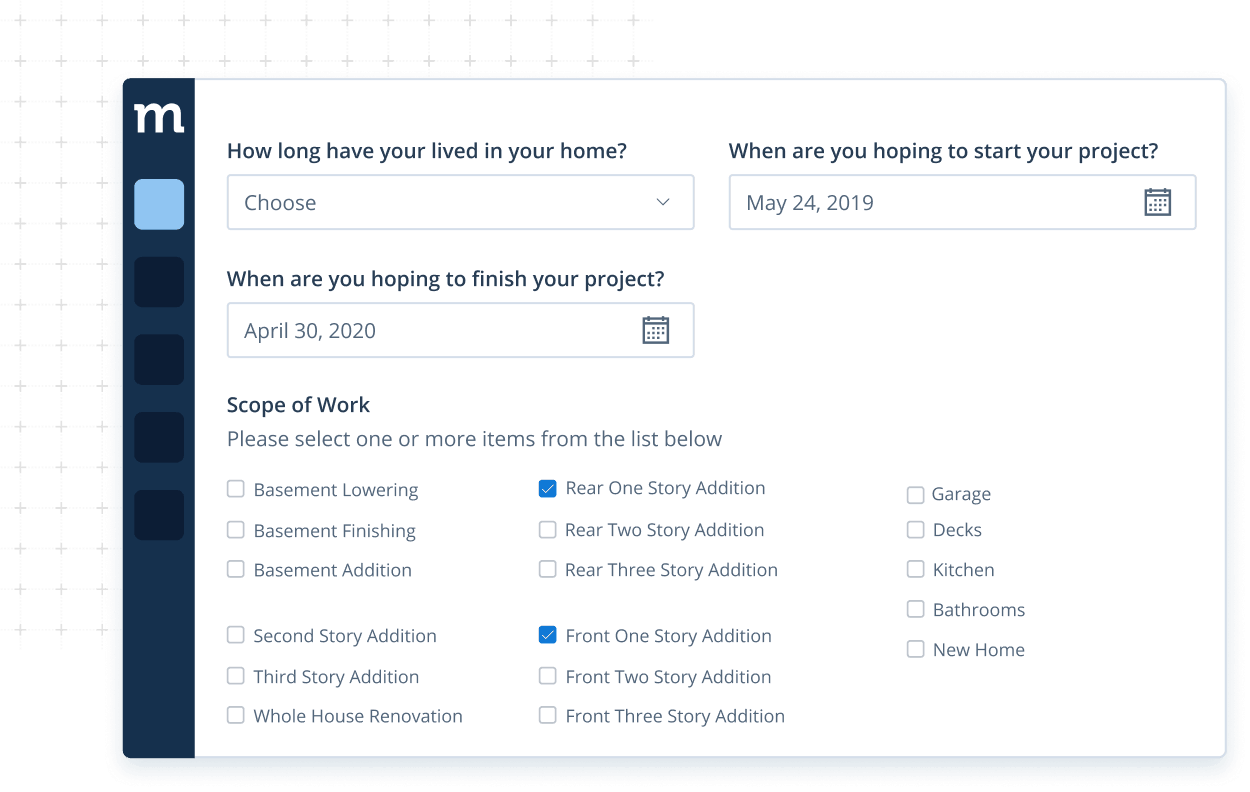 Custom web form in Method CRM for construction companies