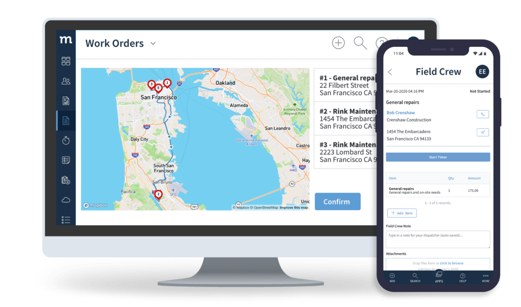 Method:Field Services routing app on desktop and field crew app on mobile.