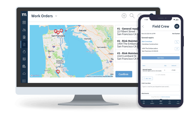 Method:Field Services routing app on desktop and field crew app on mobile.
