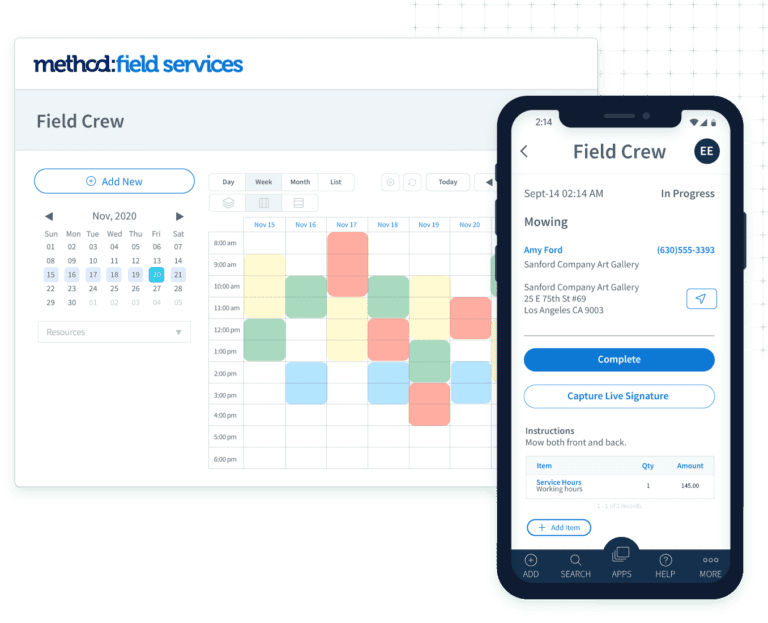 Method:Field Services calendar and mobile app views