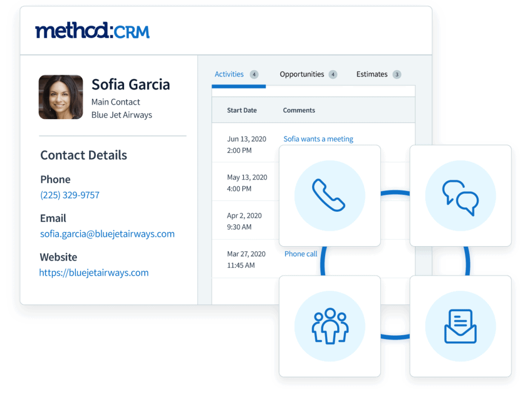 Customer history in Method CRM for manufacturing businesses