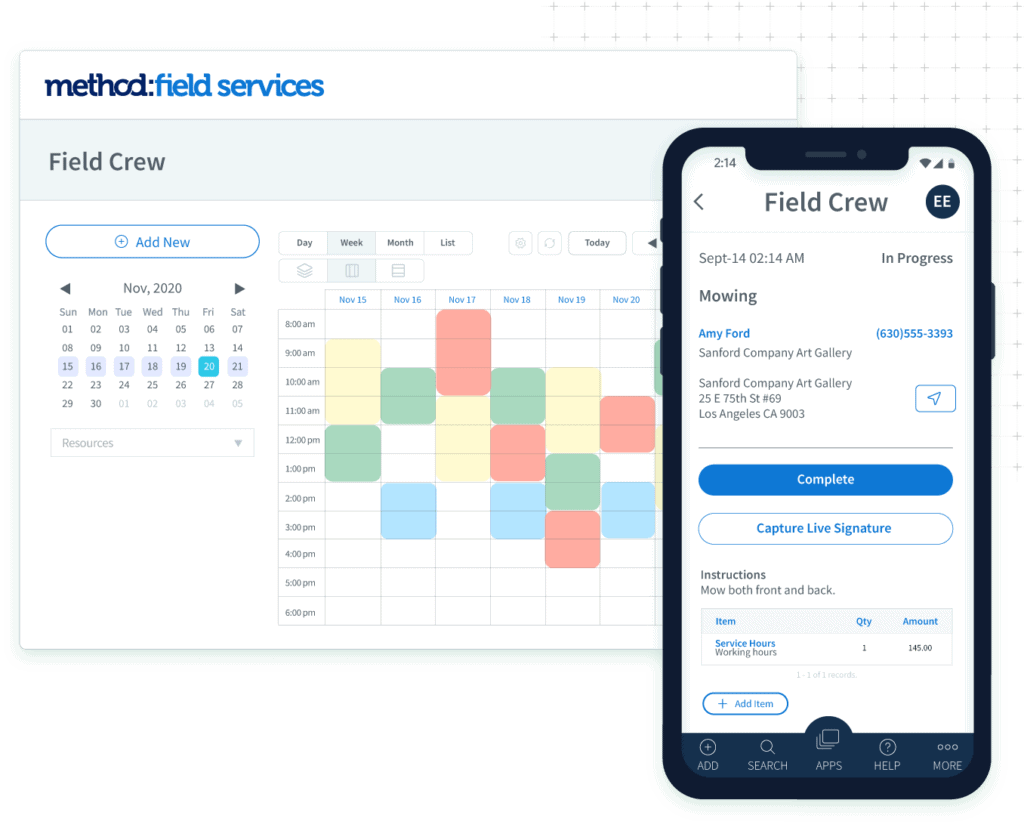 Method:Field Services calendar and mobile app views