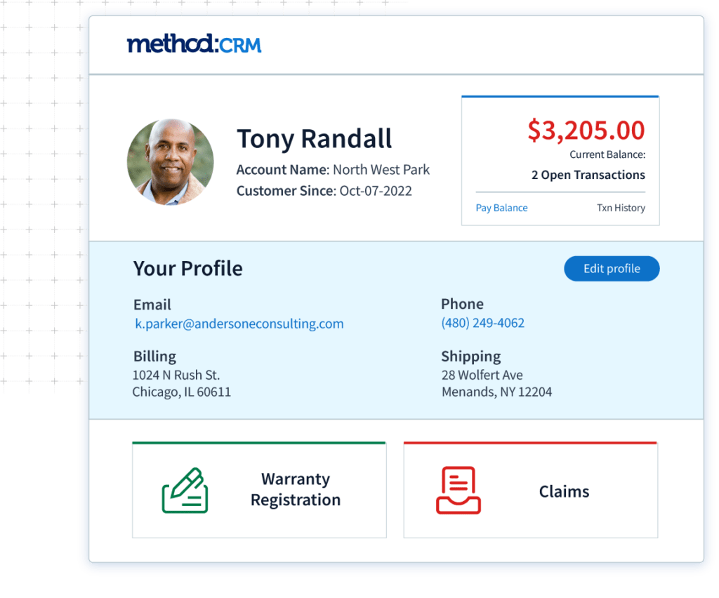 Example screenshot of a Method customer portal.