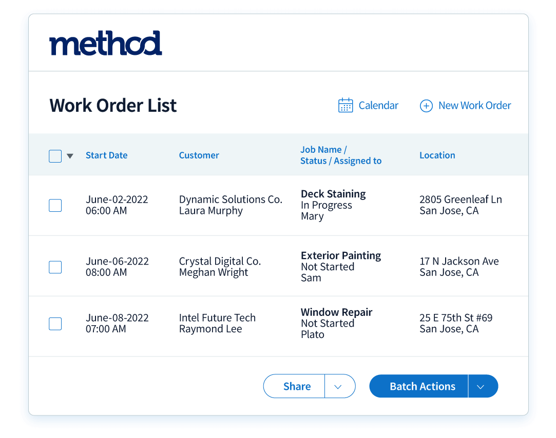 Work order grid view in Method