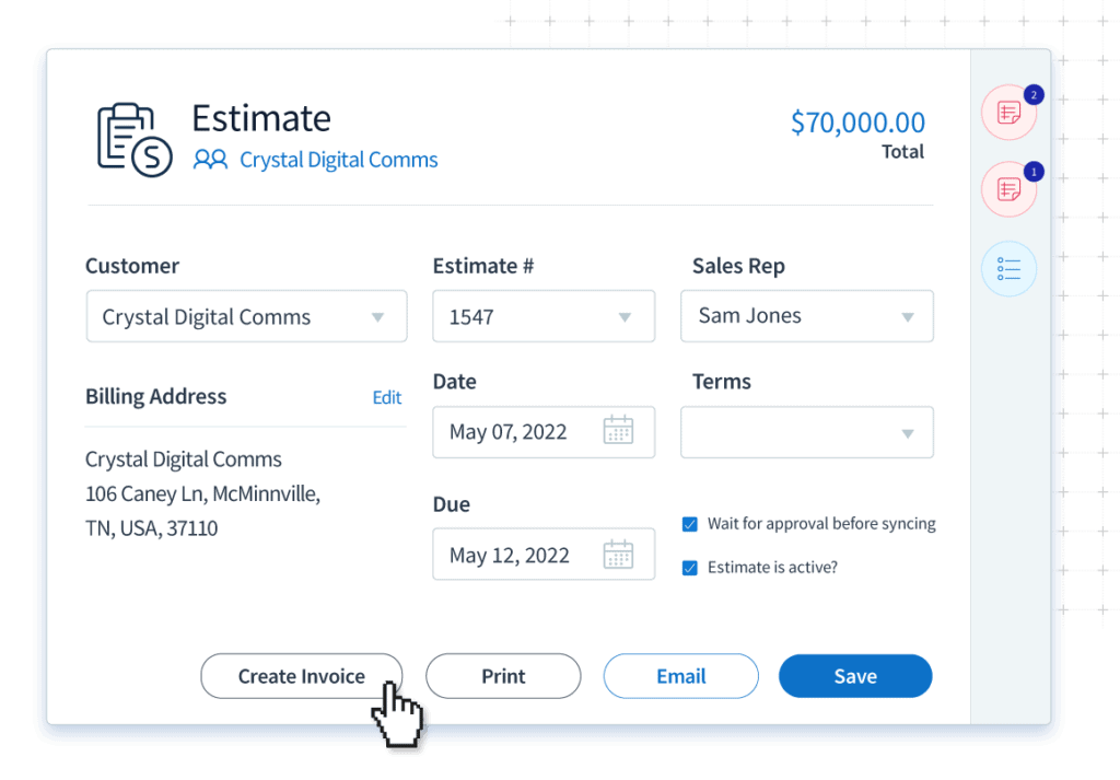Estime in Method about to convert to an invoice