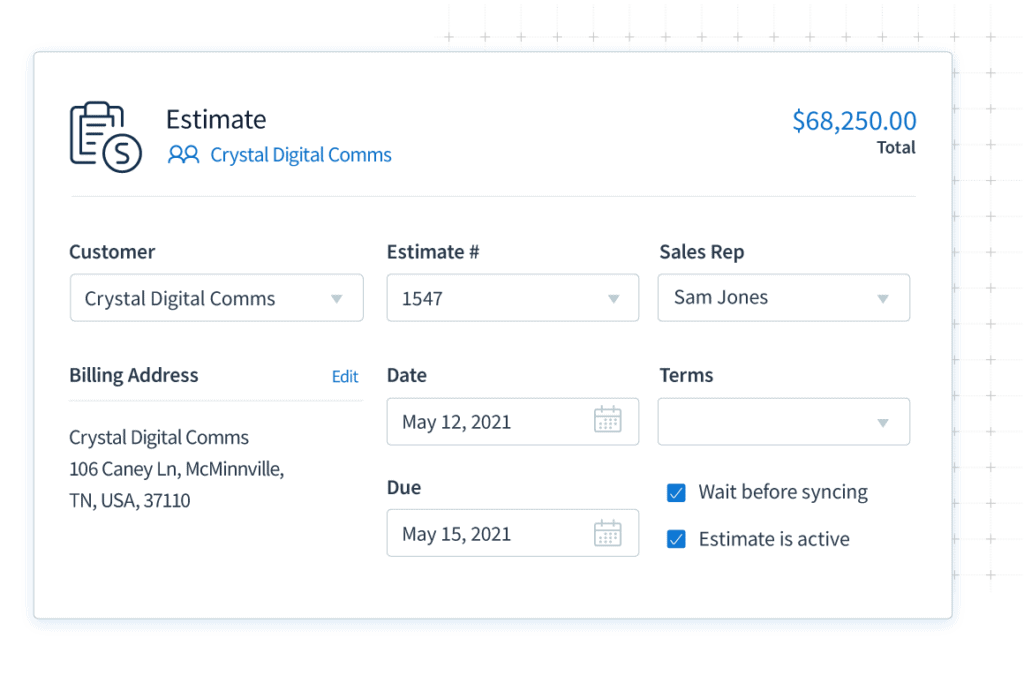 Estimate screen in Method.