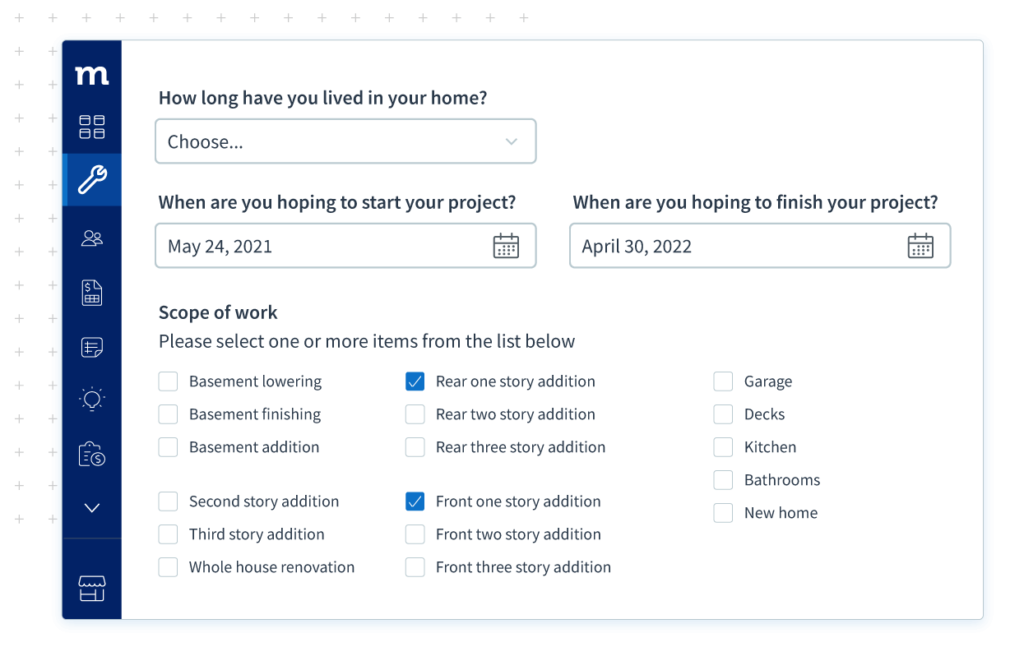 Custom web form in Method CRM for construction companies