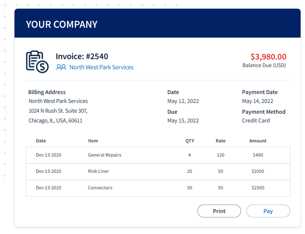 An invoice from your company