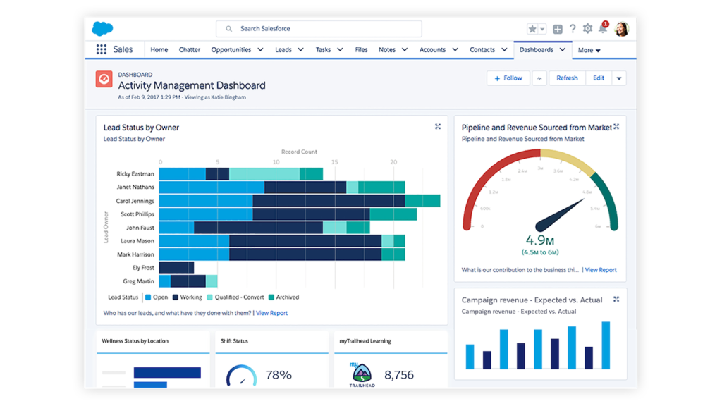 Screenshot of the Salesforce dashboard.