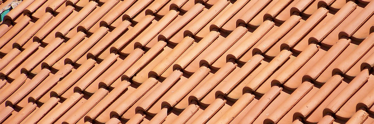 Clay shingles of a roof.