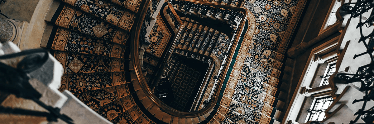 Overhead view of carpeted stairs