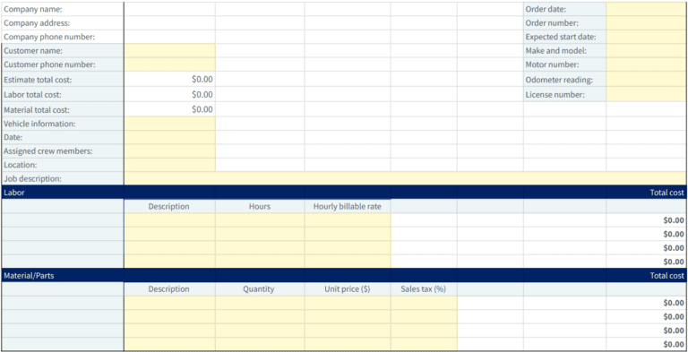 Free printable work order format template | Method.me