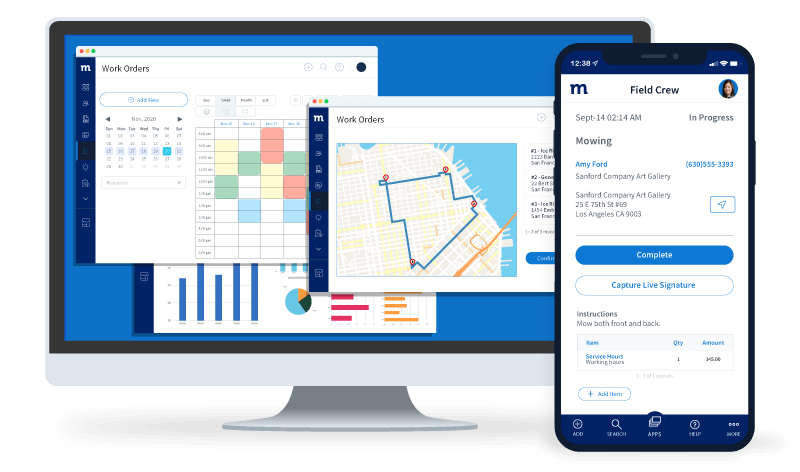 A computer and a mobile showing screenshots of Method Field Services