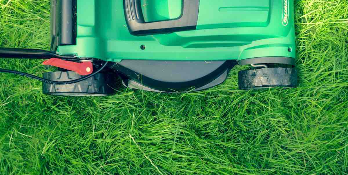 green and black lawnmower on green grass