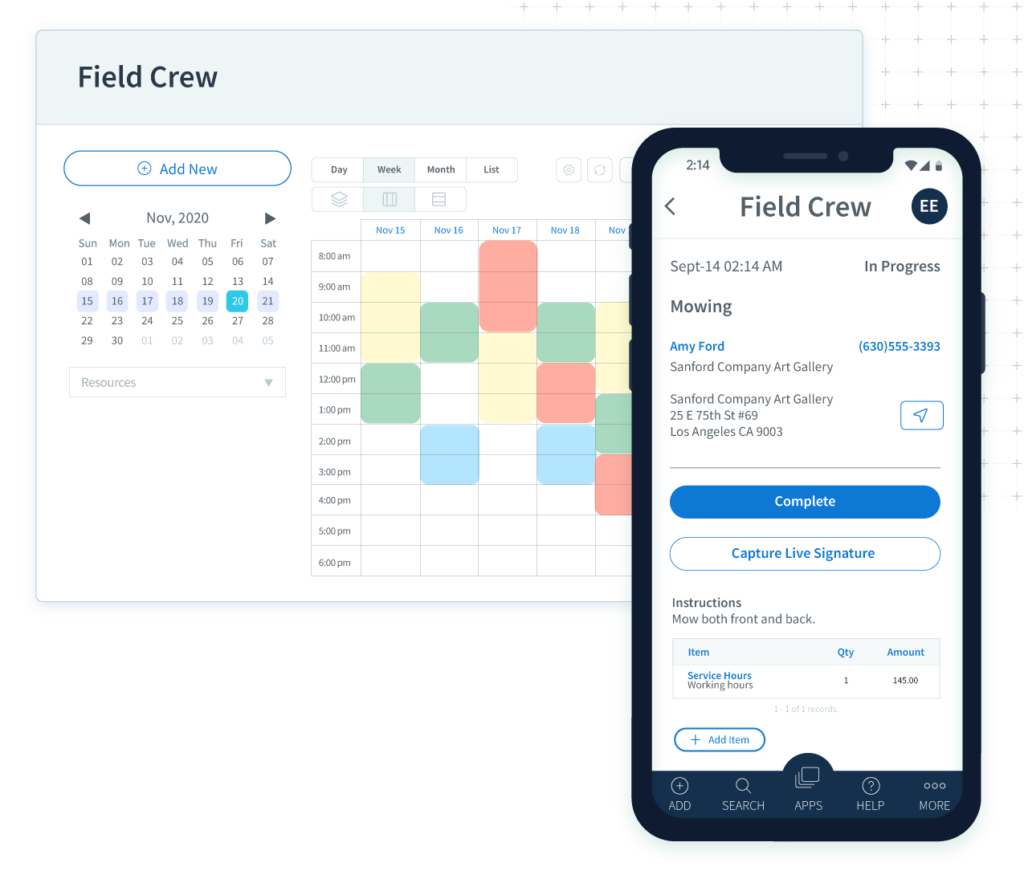 Method:Field Services calendar and mobile app views