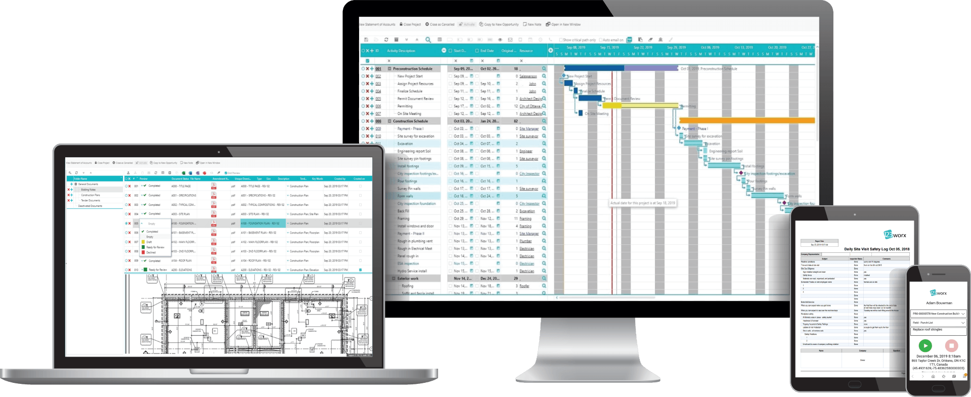 Product shot of 123worx app with abstract view of graphs and charts.