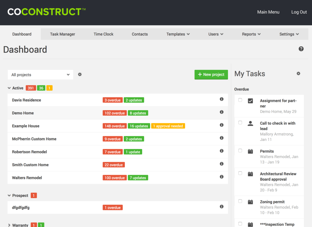 CoConstruct software dashboard image