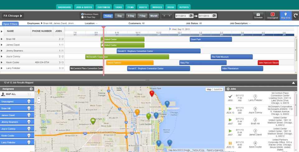 A product shot of FieldAware software showing a route map and chart.