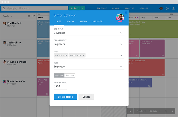 Float app with a calendar view and customer details.