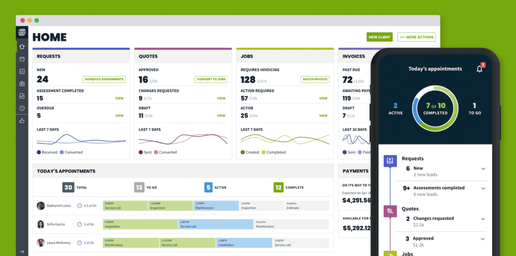 Jobber software product dashboard