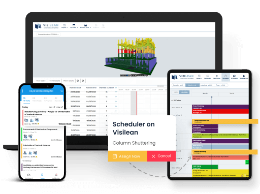 Product shot of VisiLean app with abstract view of schedule. 