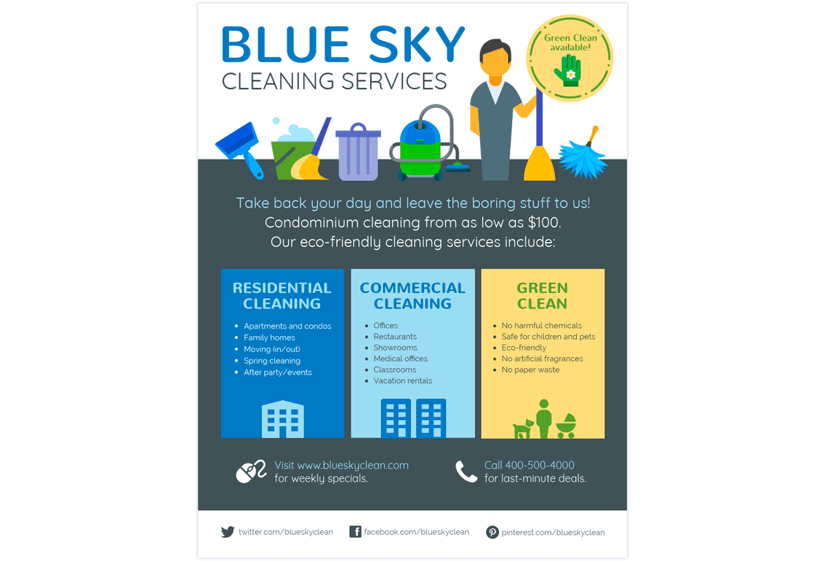 Example flyer of a cleaning service called Blue Sky