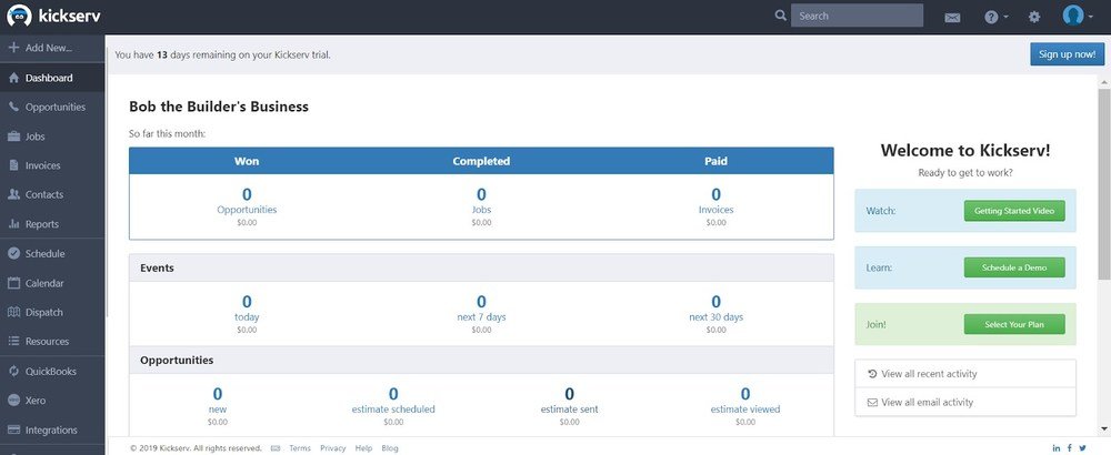 Kickserv dashboard