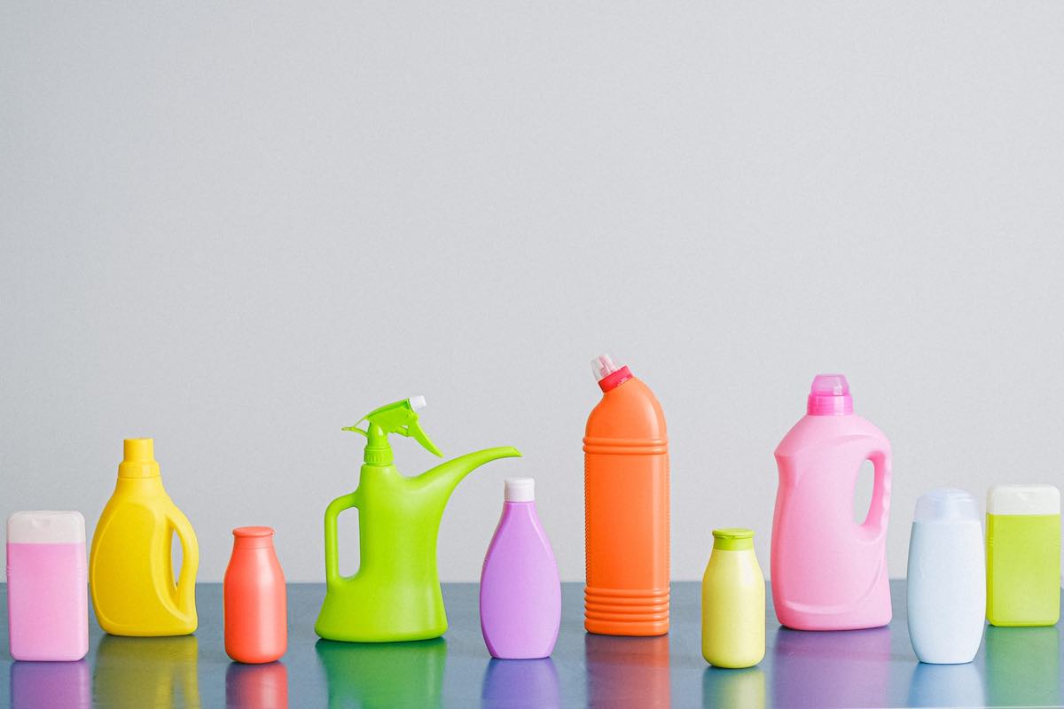Plastic cleaning containers in pastel colours