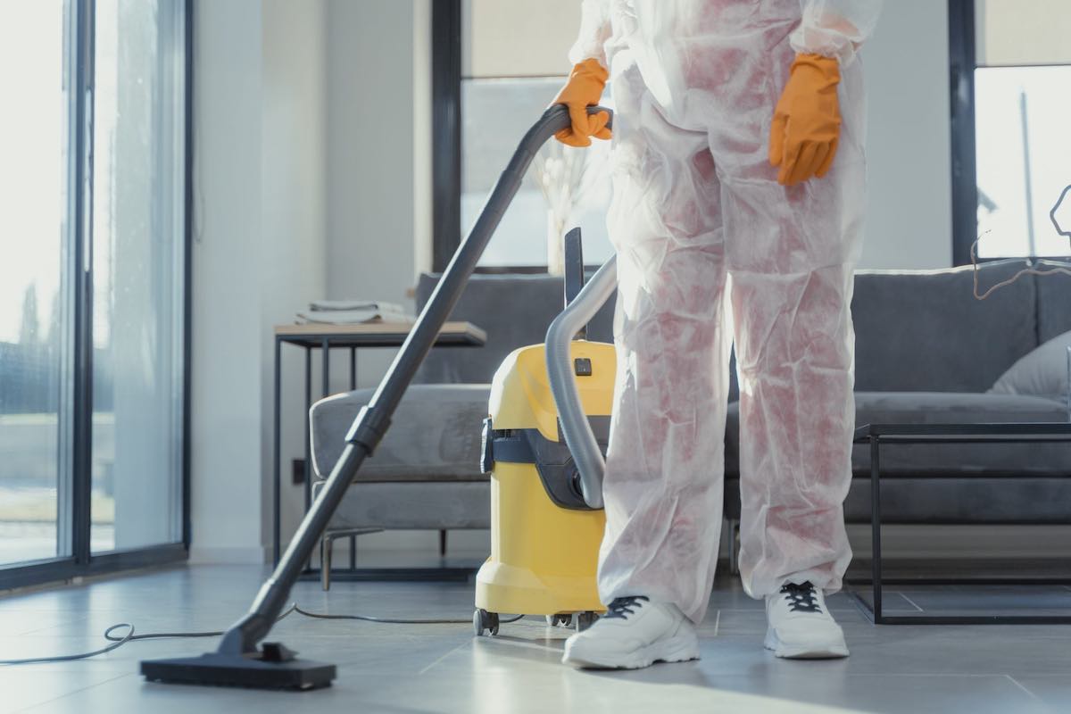 Vacuuming a tiled floor