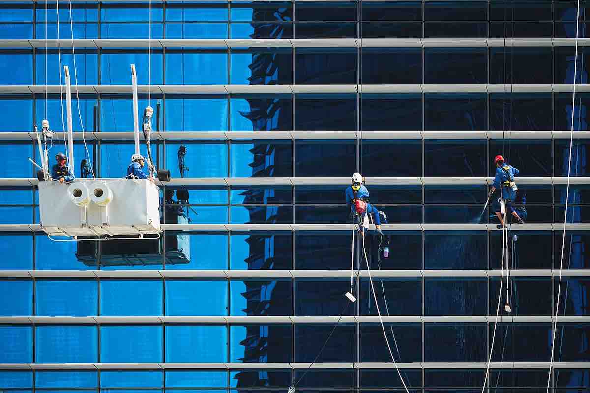 Windows cleaners on a skyscraper