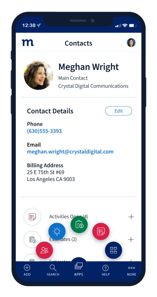 Mobile view of a contact screen in Method