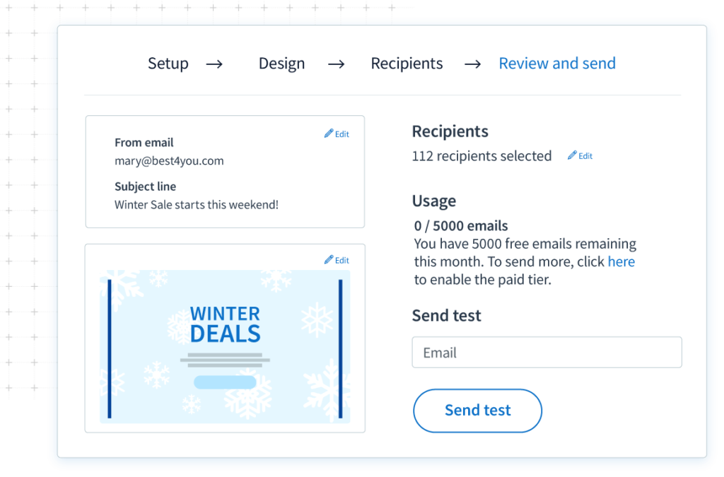 Email Campaign Review and Send Screen