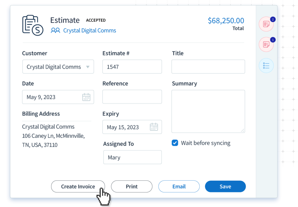 Xero estime in Method about to convert to an invoice