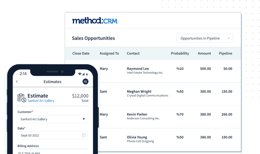 Sales opportunities screen with phone