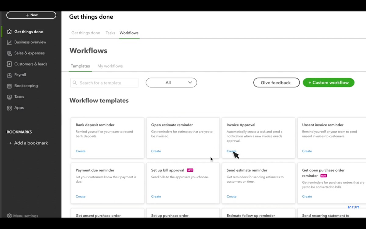 Screenshot showing how to create an invoice template in QuickBooks Online