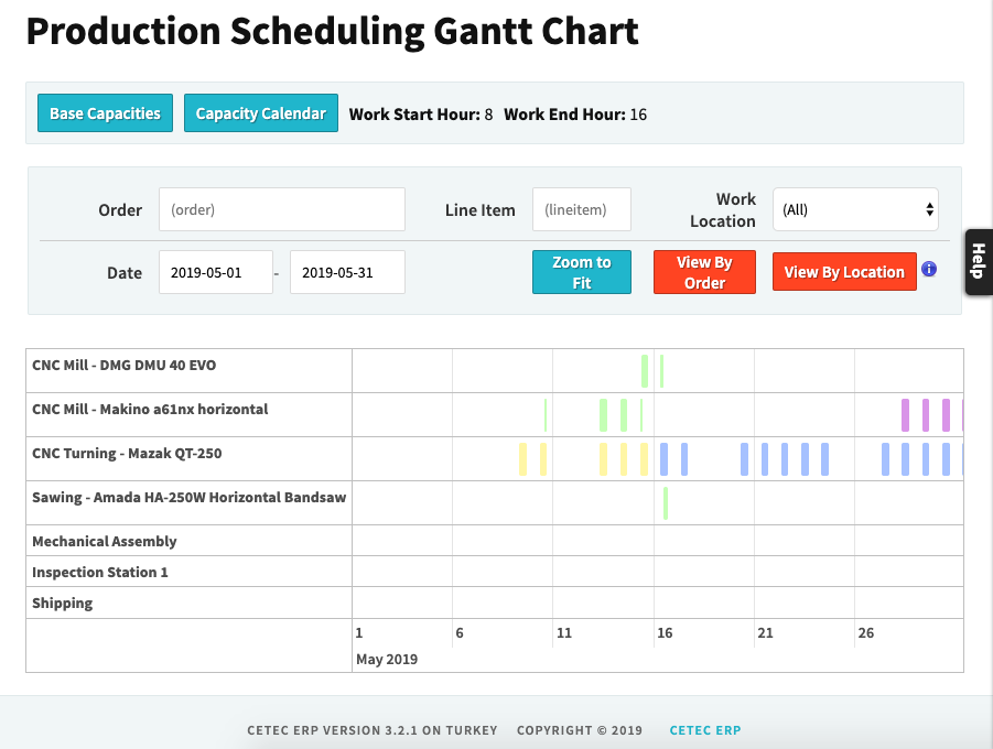 Cetec product GANTT chart used for production scheduling.