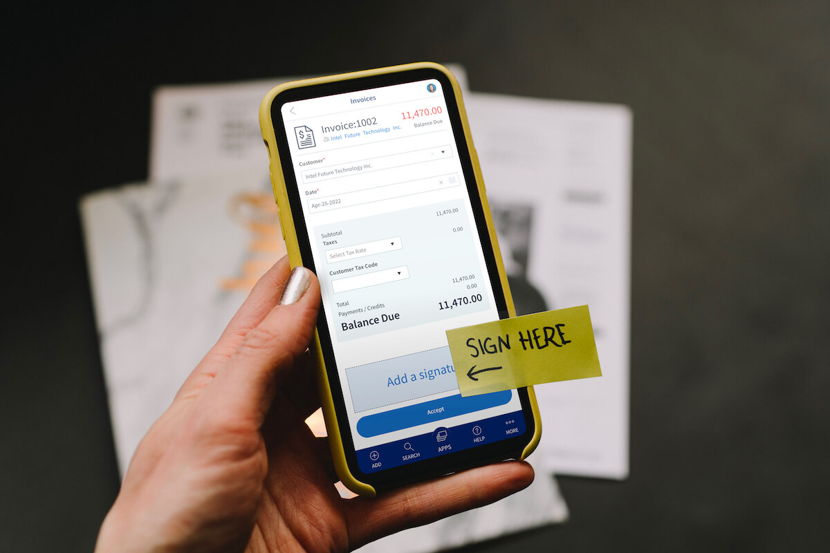 This image shows Method CRM's digital signature capture interface on a mobile device.