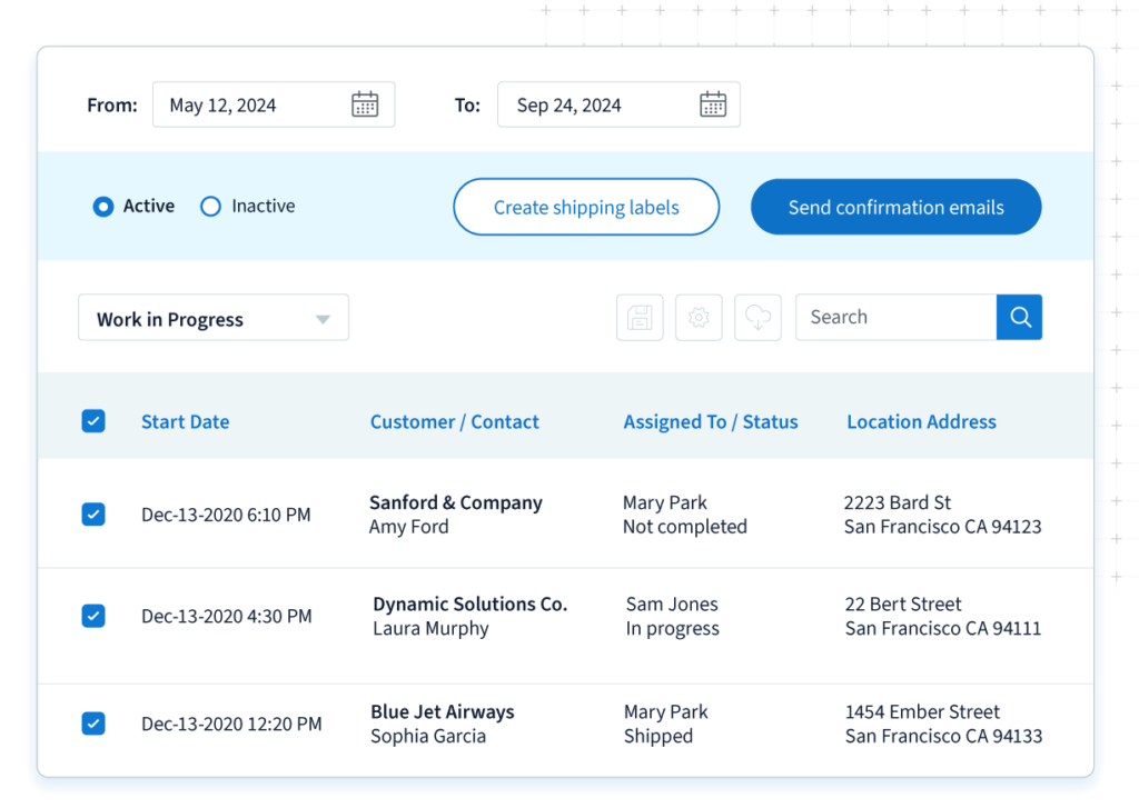 Customized order management screen in Method CRM for manufacturing businesses