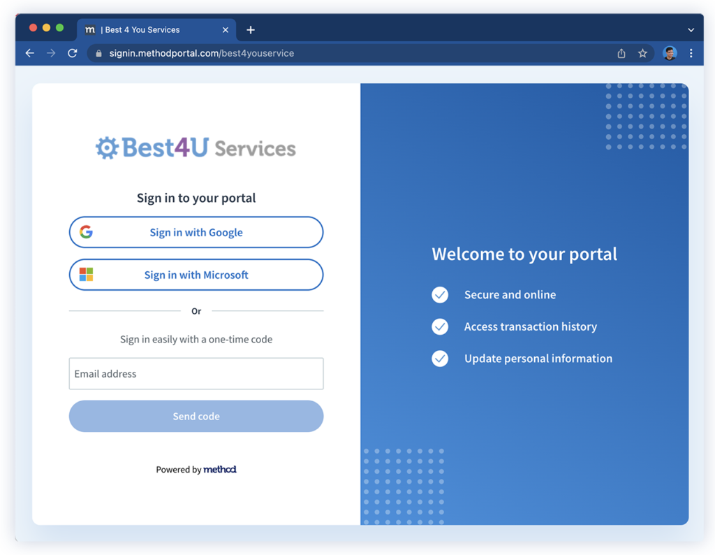 Customer view of a personalized Method portal.