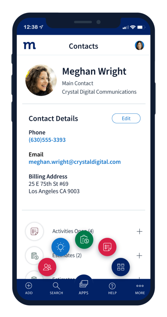 Mobile view of a contact screen in Method:CRM