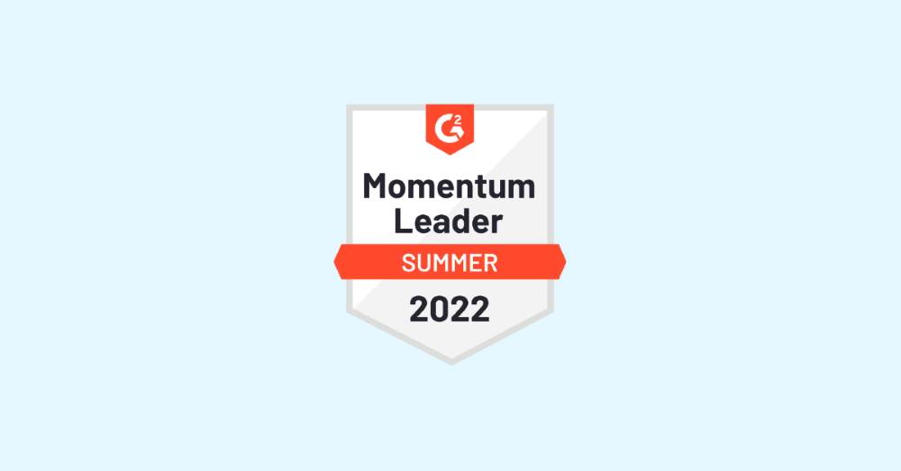 A badge which reads 'Momentum Leader Summer 2022' against a light blue background