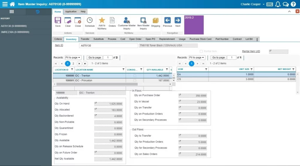 Epicor erp product dashboard